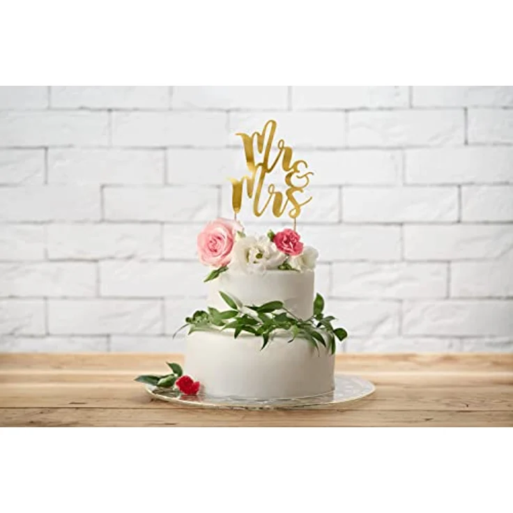 PartyDeco Cake Topper Mr & Mrs 25,5 cm x 1 Stück Hochzeit gold - Tortendeko Kuchendeko Tortenstecker aus Papier – Bild 3