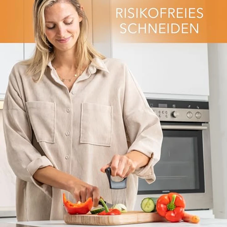 AVANA Edelstahl Zwiebelhalter, praktische Schneidehilfe für Zwiebeln, Tomaten und Gemüse, rutschfest und spülmaschinenfest – Bild 2