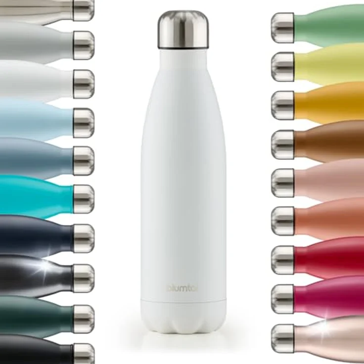 Blumtal® Trinkflasche Edelstahl Charles, 500 ml, BPA-frei, auslaufsicher, doppelwandige Thermosflasche, Weiß – Bild 1