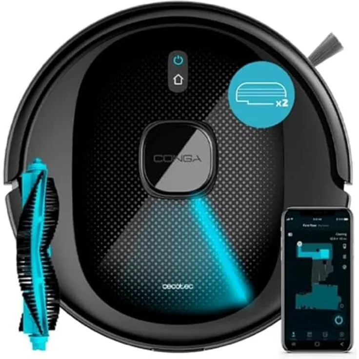 Cecotec Conga 7490 Immortal X-Treme Staubsaugerroboter mit Lasernavigation, 4-in-1-Reinigung: fegt, saugt, schrubbt und wischt, 2600 Pa, 120 Minuten Laufzeit, Multifunktionsbürste, 2 Mopas