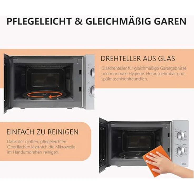 Silva MW-G 25.5 Mikrowelle mit 700W Leistung, 20L Garraum, Grill und Auftaufunktion, Silber/Schwarz – Bild 7
