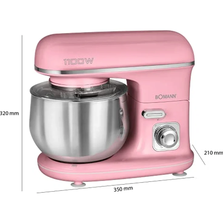 Bomann KM 6030 CB Knetmaschine inkl. transparentem Spritzschutzdeckel mit Nachfüllöffnung, 1100 Watt, 5 Liter, schwenkbarer Multifunktionsarm, pink – Bild 6