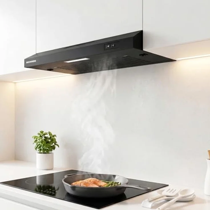 HEINNER Dunstabzugshaube 60 cm Schwarz, Umluft & Abluft, 2 Leistungsstufen, LED-Beleuchtung, herausnehmbarer Fettfilter – Bild 4