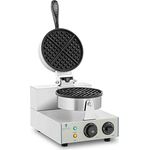 Royal Catering - Waffeleisen Waffelautomat (rund, 43 x 50 x 56 cm, 1.300 Watt, 15 min Timer, Teflon & Aluminium, Edelstahlgehäuse) Silber
