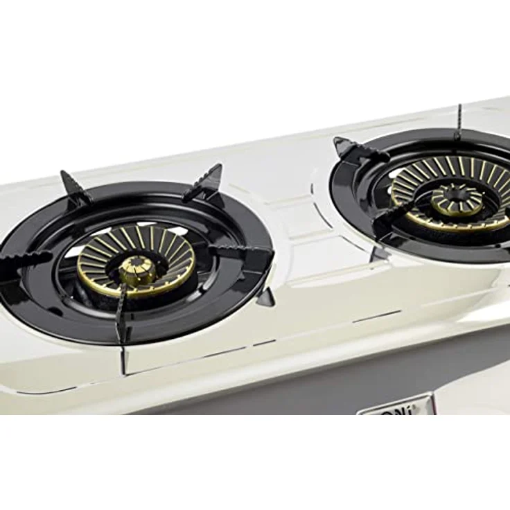 NJ-60SD Edelstahl Gaskocher 2 flammig Campingkocher 7,6 KW mit Zündsicherung 60cm mit Turboflamme inkl. Gasherdkreuz + Gasschlauch-Regler Set – Bild 5
