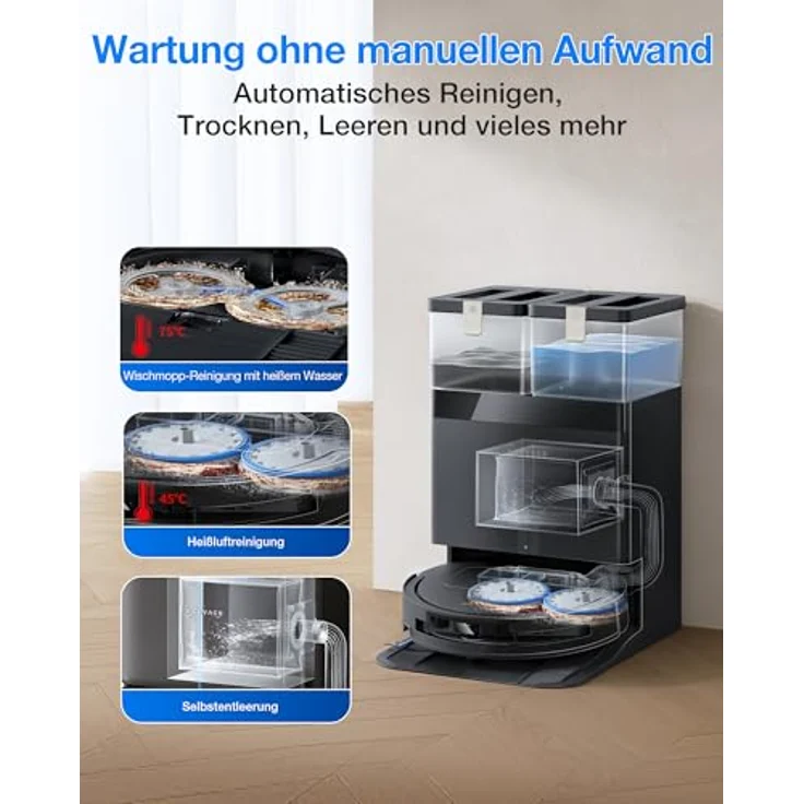ECOVACS DEEBOT T50 Omni Gen3 Saugroboter mit Wischfunktion, 25.000 Pa Saugkraft, ZeroTangle 3.0, AIVI 3D 2.0, All-in-One-OMNI-Station, ultraflaches 81 mm Design, Mattschwarz – Bild 5