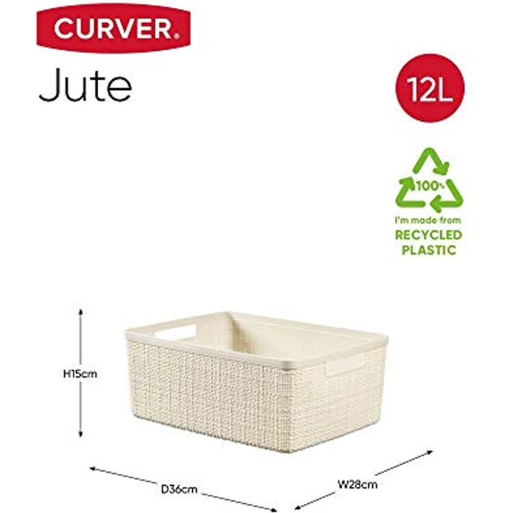 Curver Korb Jute 100% Recycelter Kunststoff, Rechteckig, Weiß-Rot, 12 l für Küchenorganisation – Bild 2