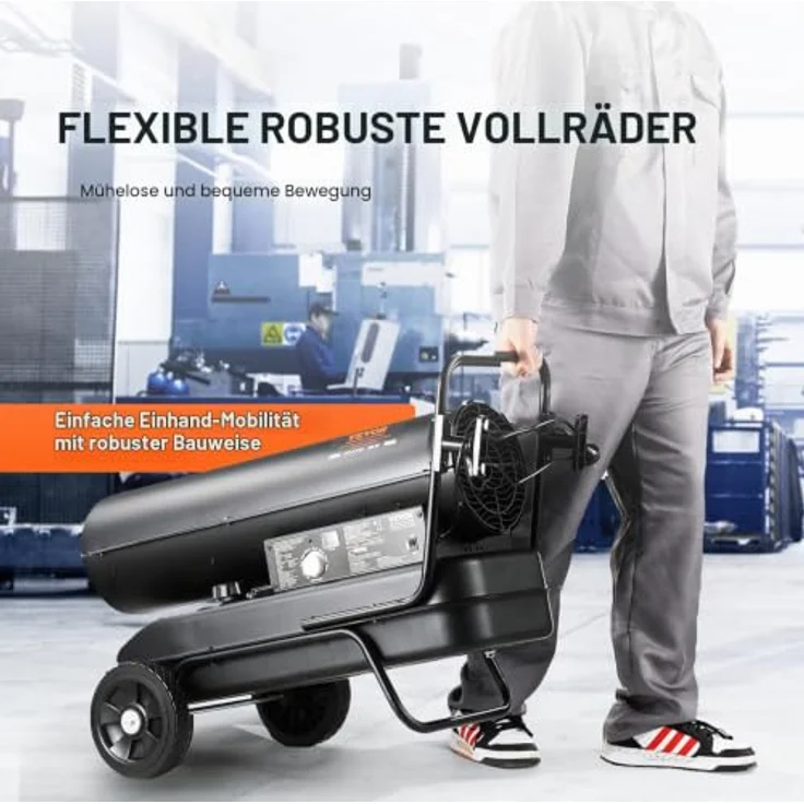 VEVOR Kerosin-/Diesel-Warmluftheizung DG-K100, tragbarer Torpedo-Raumheizer mit 100.000 BTU und Thermostat, 38-Liter-Tank für innen und außen, schwarz – Bild 6