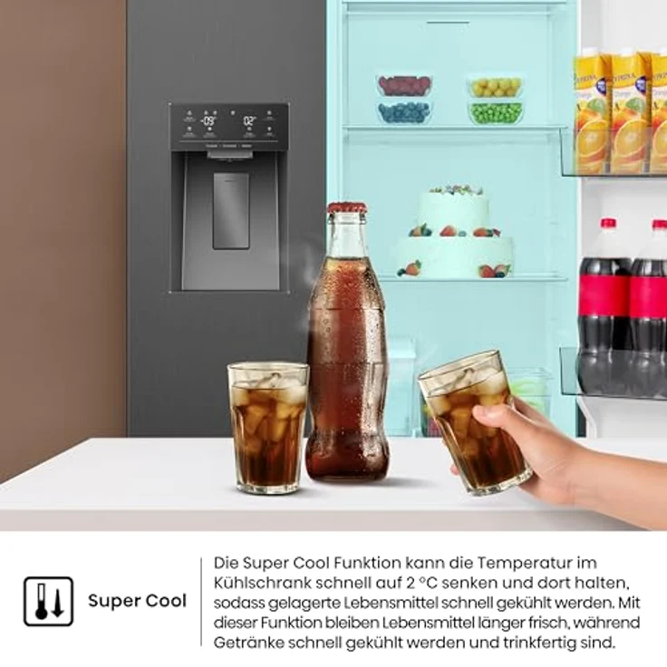 Hisense RS5P528STFE, Side-by-Side Kühl-Gefrier-Kombination mit 347 l Kühl- und 181 l Gefriervolumen, Schwarz – Bild 8