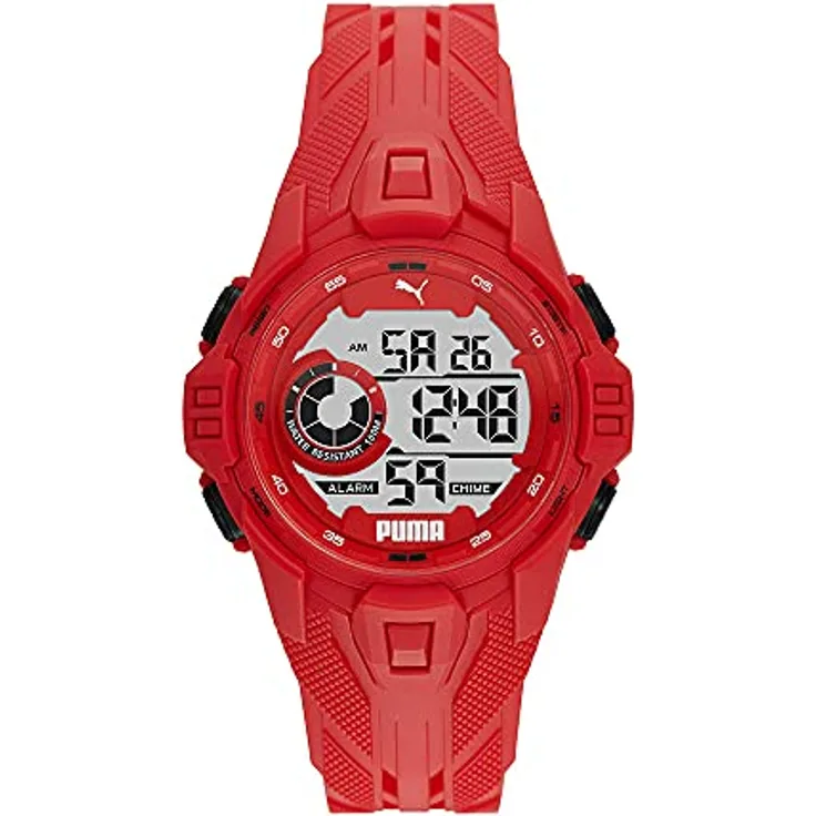 Puma Herrenuhr Bold, Digitales Uhrwerk, 45mm Rotes PolyurethanGehäuse mit PolyurethanArmband, P5040