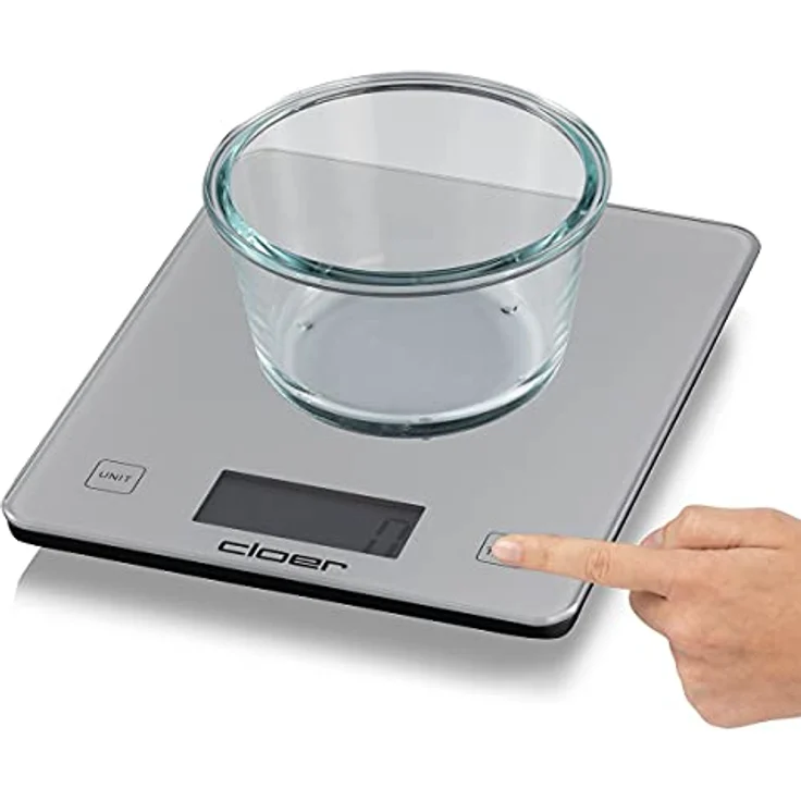 Cloer Küchenwaage 6878, digital, 10kg , 1 g Teilung, Zuwiegefunktion, Glaswiegefläche, silber – Bild 5