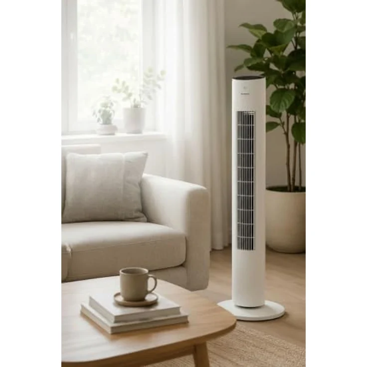 KUMTEL Standventilator, 50 W mit automatischer Abschaltfunktion und Fernbedienung, 60° Oszillation, weiß – Bild 4