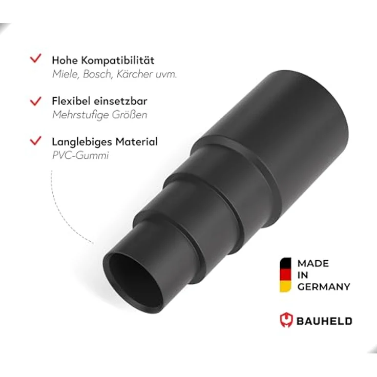 BAUHELD® Staubsauger-Schlauch Aufsatz [Made in Germany] - Adapter für Staubsauger-Düse aus stabilem PVC-Gummi - Passend für Makita Bosch Kärcher Einhell Festool Eibenstock - Schwarz – Bild 3