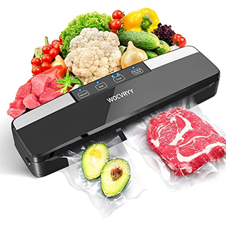 WOCVRYY Vakuumierer 6 in 1 Vakuumiergerät mit Cutter, 125W, Trocken- und Nasspumpmodus, Vakuum versiegelt, 65Kpa, LED Touchscreen, Extraktionsfunktion, 10 Profi-Folienbeute, 8-Fache Frische Länger