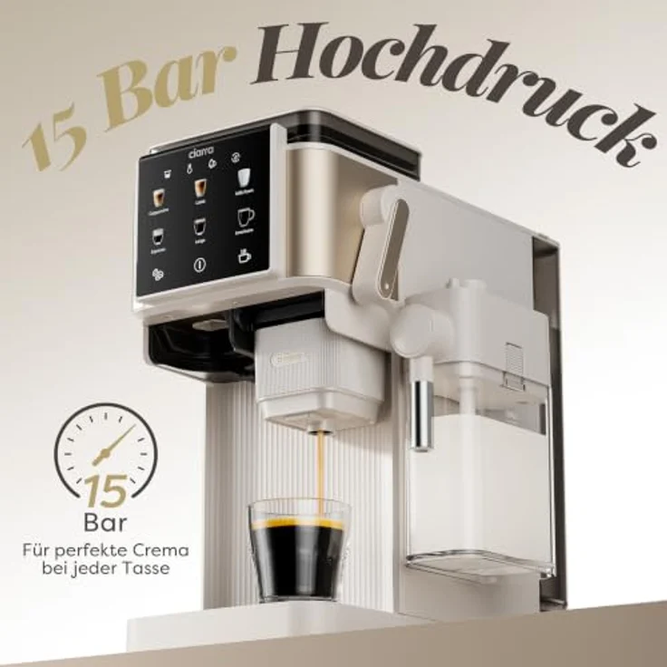 CIARRA Espressomaschine CBSACM-D6, automatischer Tampen, 15 Bar, Touch-Display, mit integriertem Mahlwerk und abnehmbarem Milchbehälter – Bild 11