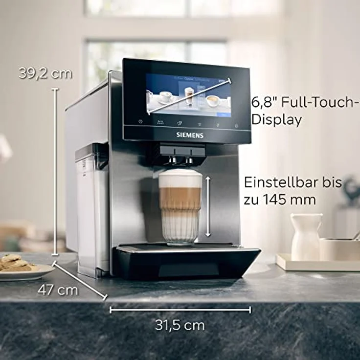 Siemens EQ.900 TQ903D03, Kaffeevollautomat silber, schwarzer Kaffeeauslauf – Bild 2