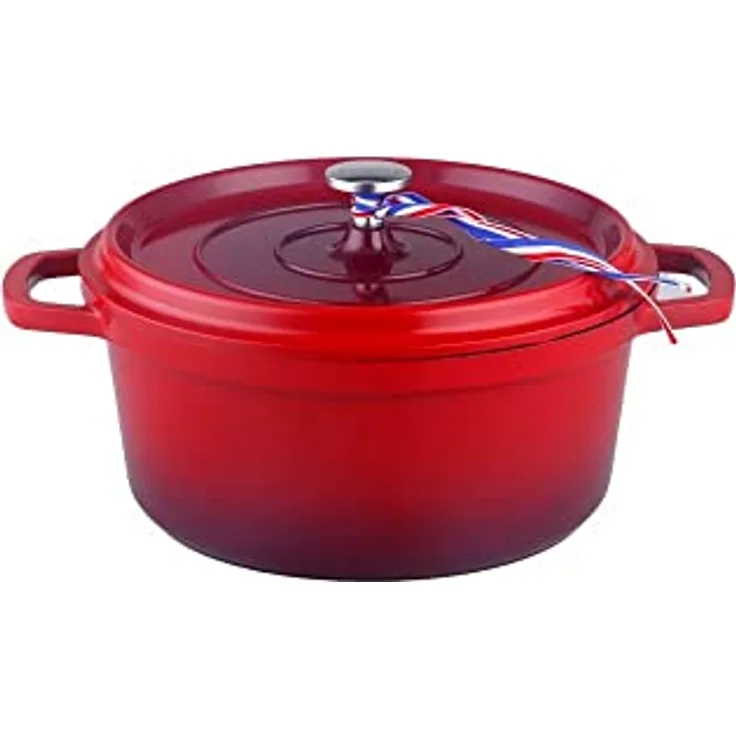 Kamberg 0008186 – Schmortopf 16 cm Durchmesser, rund, rot geflammt – Aluminiumguss – Beschichtung in Steinoptik – Für alle Herdarten, auch Induktion – PFOA‑frei, Aluminium