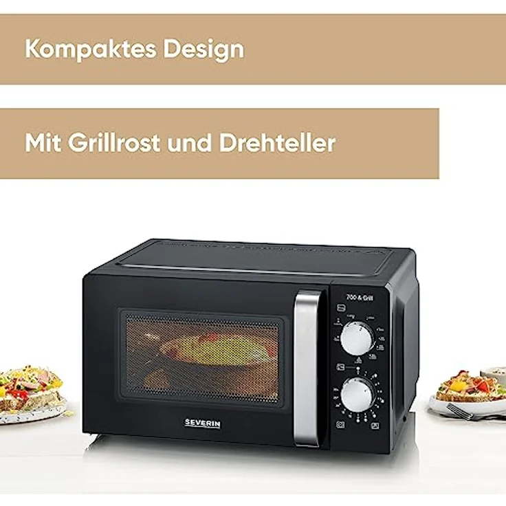 SEVERIN 2-in-1 Mikrowelle mit Grill 700 W, 900 W Grill, Grillofen mit 9 Automatikprogrammen, Mikrowelle mit Grillrost und Drehteller, schwarz / Edelstahl, MW 7781 – Bild 2