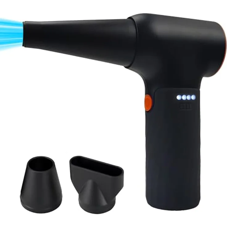 @tec Mini Turbo Akku Staubgebläse, kabellos mit 130.000 U/min, 6000mAh, Schwarz/Orange