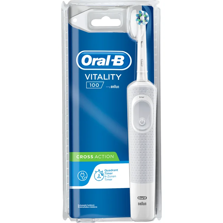 Braun Oral-B Vitality 100 Cross Action White Rotierende ZahnbÃ1/4rste mit Timer