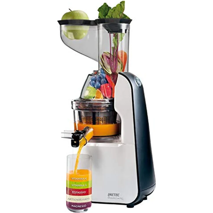 Imetec Succovivo Pro 2000 Professioneller Kalt Entsafter mit langsamer Presse, 48 U-min, 2 Filter für Saft, Zubehör für Granite und Sorbetti, Set für Schönheitsmasken mit zwei Rezeptheften – Bild 2