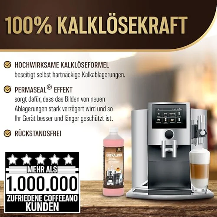 Coffeeano Spar Pack 750ml Entkalker & 750ml Milchsystemreiniger für Kaffeevollautomaten, Anti-Kalk-Schutz, Made in Germany – Bild 2