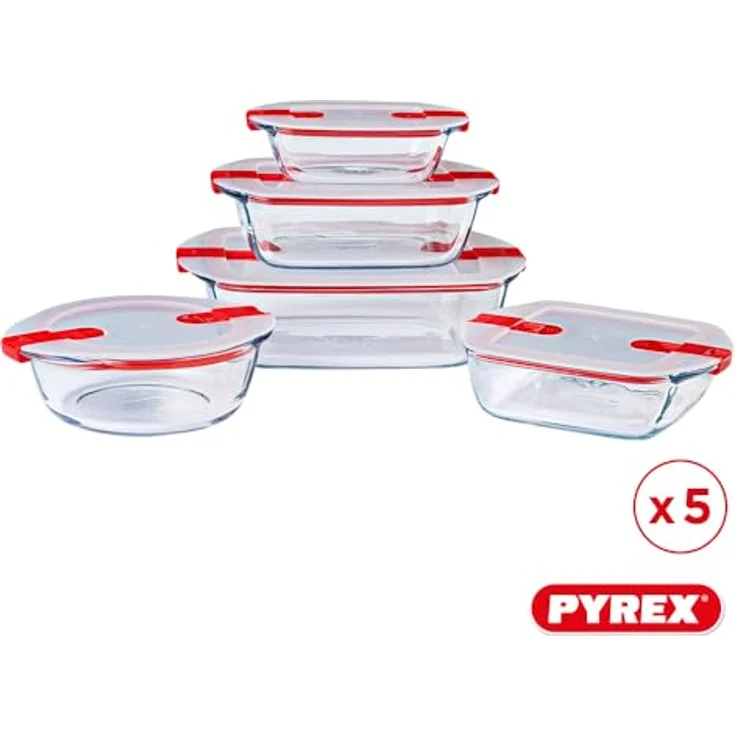 Pyrex Cook & Heat, 5-teiliges Glasbehälter Set mit Mikrowellen-Dampfventilen, BPA-frei, verschiedene Größen (0,3–2,5 l) – Bild 2