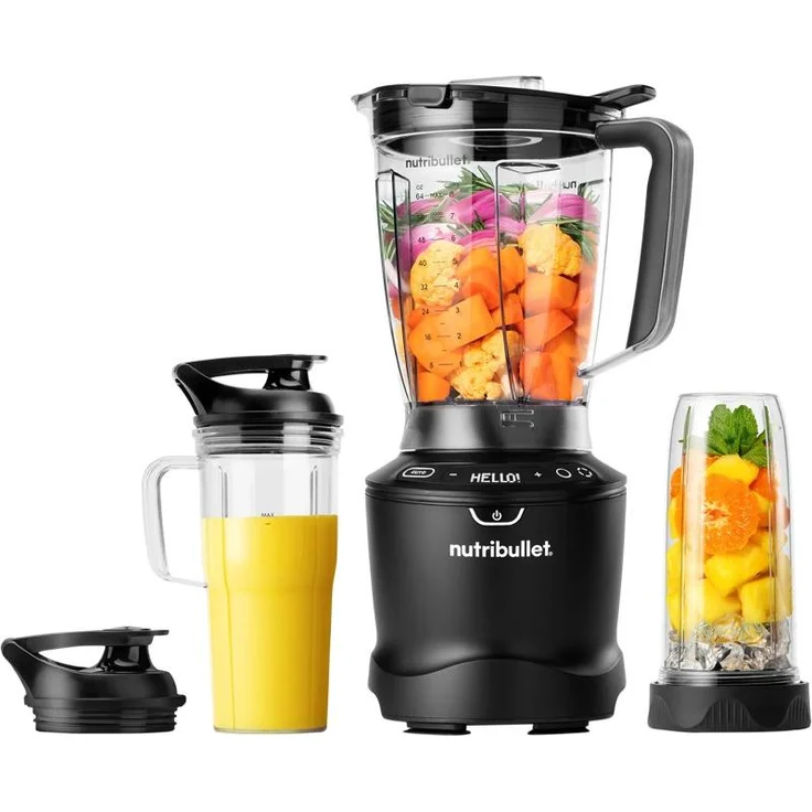 NutriBullet 1500 Smart Sense Deluxe (V09706), Hochleistungsmixer mit stufenloser Geschwindigkeitsregulierung und zwei zusätzlichen Mixbechern, Schwarz