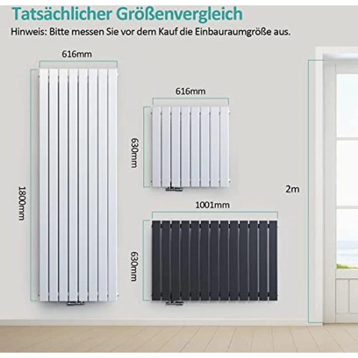 EMKE Heizkörper Vertikal 1600x540mm, Flachheizkörper Wandheizkörper Weiß 991 Watt – Bild 5