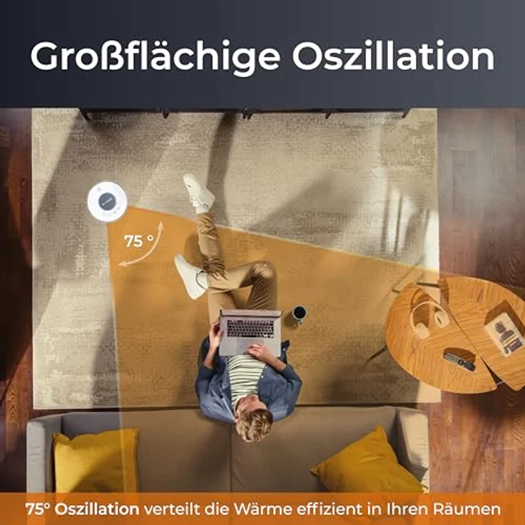 KLAMER Heizlüfter 2000 W, PTC Keramik Heizlüfter energiesparend, 3 Heizstufen inkl. Eco, 9 Std Timer, Kippschutz, Thermosicherung, Überhitzungsschutz – Bild 4