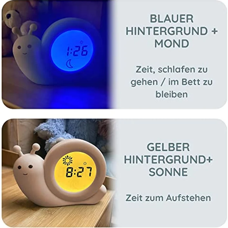 Alecto BC110BE SIMON Kinderwecker, 3-in-1 Schlaftrainer mit Nachtlicht und digitaler Zeitanzeige, wiederaufladbar, blau – Bild 2