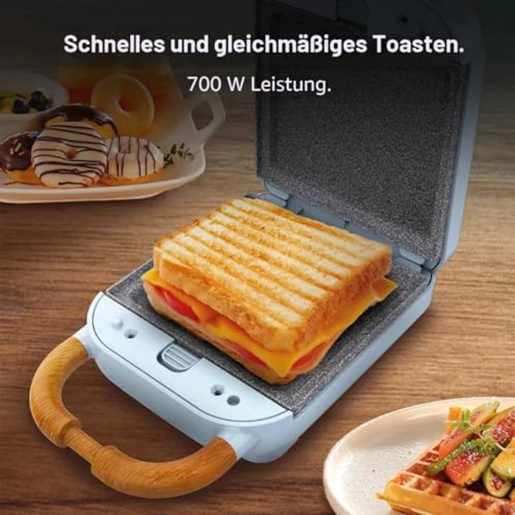 Cecotec Sandwichmaker Vintage Rock'Ntoast Retro One, 700W, 3 austauschbare Platten, Rockstone-Beschichtung, Blau – Bild 5