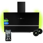 Dunstabzugshaube 90 cm | Kopffreie Wandhaube | Edelstahl | schwarzes Glas | WLAN | Nachlaufautomatik | RGBW-LED-Beleuchtung | SensorTouch Bedienung | EASY909SHCM