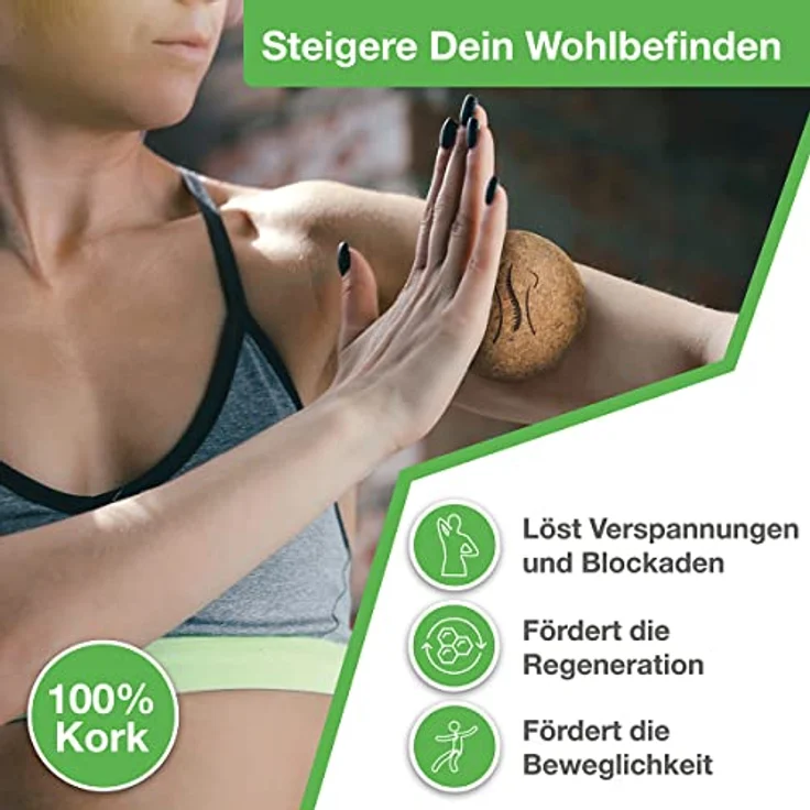 BACKLAxx® Massageball Faszienball, 2-tlg. aus Kork, antibakteriell & langlebig – Bild 3