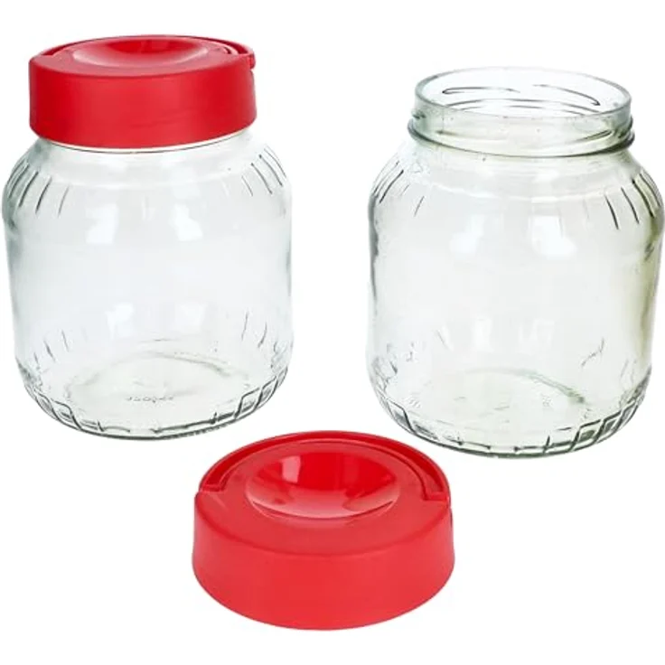 MamboCat 2er Set Kim Vorratsglas 1,7L mit rotem Kunststoffdeckel und Henkel zur praktischen Aufbewahrung von Lebensmitteln – Bild 2