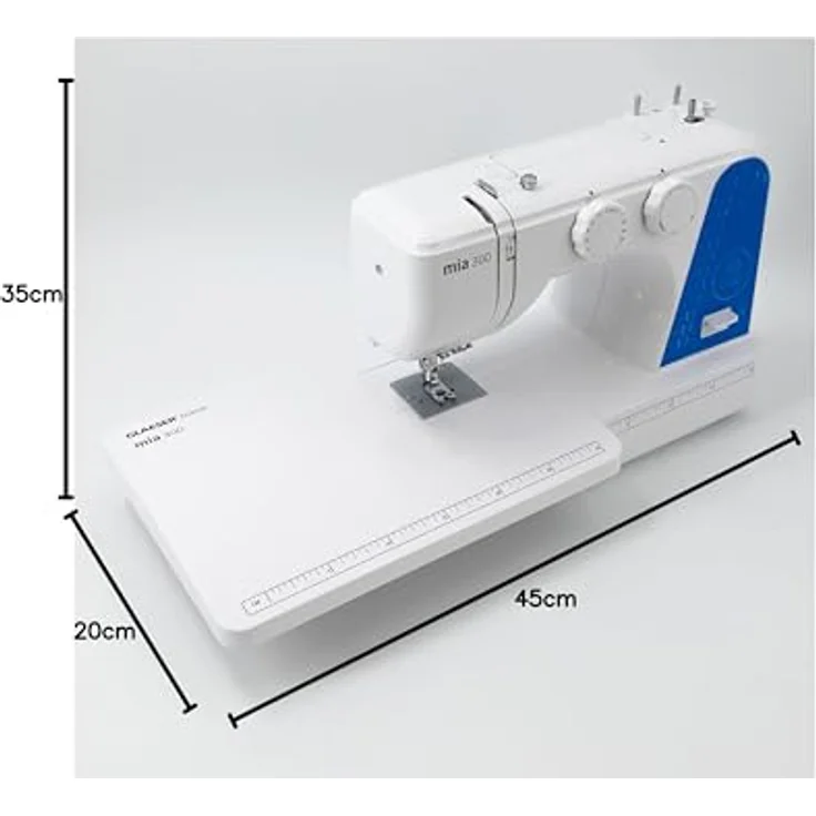 GLAESERhome mia300 Starter Bundle | Nähmaschine mit 24 vorprogrammierten Stichen +Anschiebetisch, kompakte Größe und LED-Beleuchtung – Bild 5
