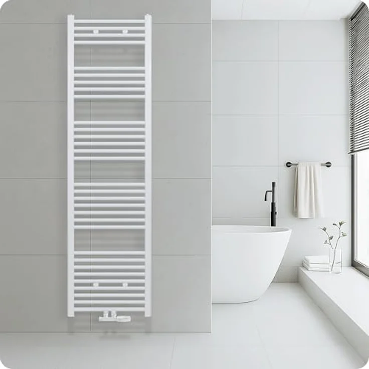 Belrad® Badheizkörper HS 700, moderner Handtuchheizkörper aus Qualitätsstahl, weiß pulverbeschichtet, wandmontagefähig & wasserbetrieben, 6 Anschlussmöglichkeiten für flexible Installation – Bild 1