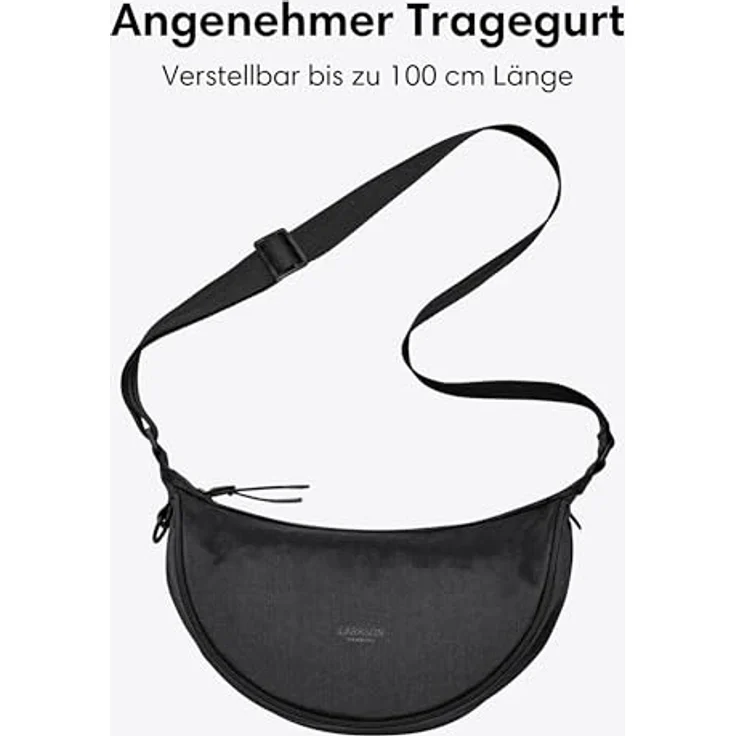 LARKSON Solveig Small, Crossbody Bag für Damen & Herren in Schwarz, wasserabweisende Umhängetasche im Halbmond Design mit verstellbarem Schultergurt und praktischer Organisation – Bild 4
