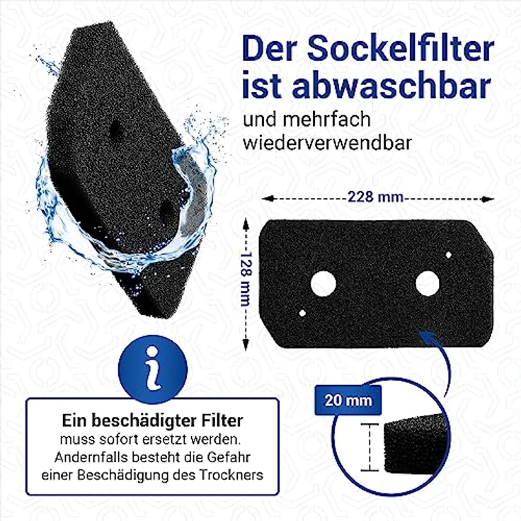 VIOKS Filter für Trockner 228x128mm, Ersatz für Bosch 12007650, Hochwertiger Schwammfilter für Kondenstrockner, Effiziente Trockenleistung und hohe Filtration – Bild 3