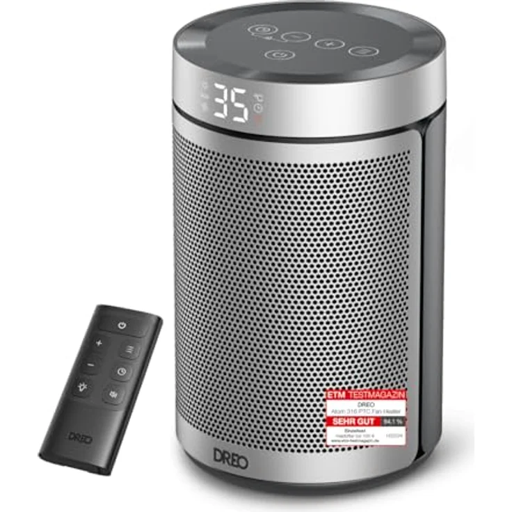 Dreo Heizlüfter, 1500W keramischer Heizlüfter mit 34 dB, ECO-Modus, Thermostat, Überhitzungs- & Kippschutz, silber – Bild 1
