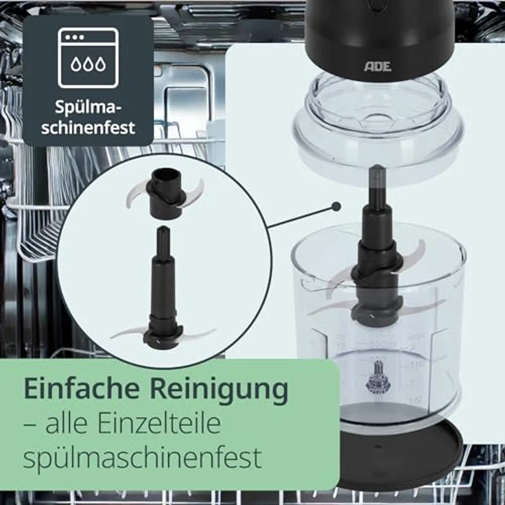 ADE Elektrischer Zerkleinerer, Gemüse- und Zwiebelschneider mit 400 W, 4 Edelstahlklingen, 500 ml, kompakt und benutzerfreundlich – Bild 6