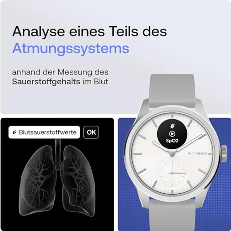 Withings Quarzuhr Withings HWA10-model 5-All-Int ScanWatch 2 White 42 mm 5ATM, EKG-Messung, GPS Tracker, Saphirglas – Bild 5