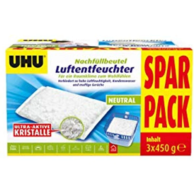 UHU Luftentfeuchter Nachfüllbeutel Sparpack, 3 x 450g - Effektive Feuchtigkeitsbekämpfung und geräuschloser Betrieb – Bild 2