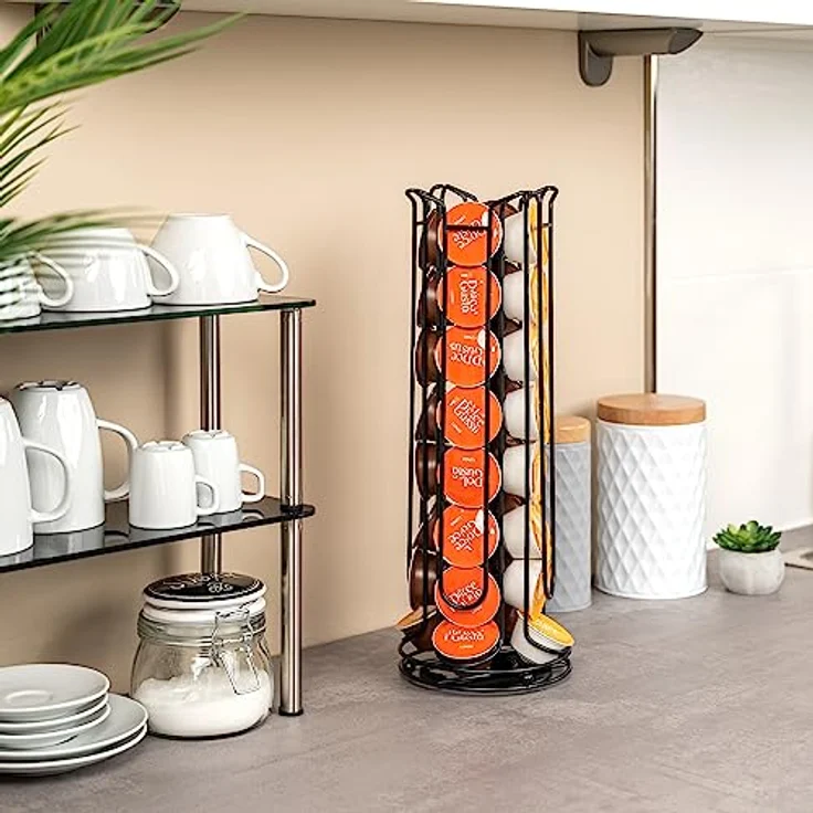 eluno Kapselständer Dolce Gusto, Kapselspender, bis zu 32 Kapseln, 360° drehbar, Kapselhalter schwarz – Bild 2
