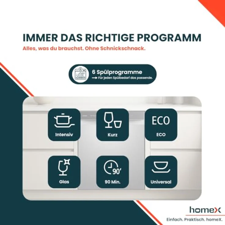 homeX GSBU6012AE Geschirrspüler 60 cm Unterbau, 12 Maßgedecke, 6 Programme, AquaStop, schwarz – Bild 7