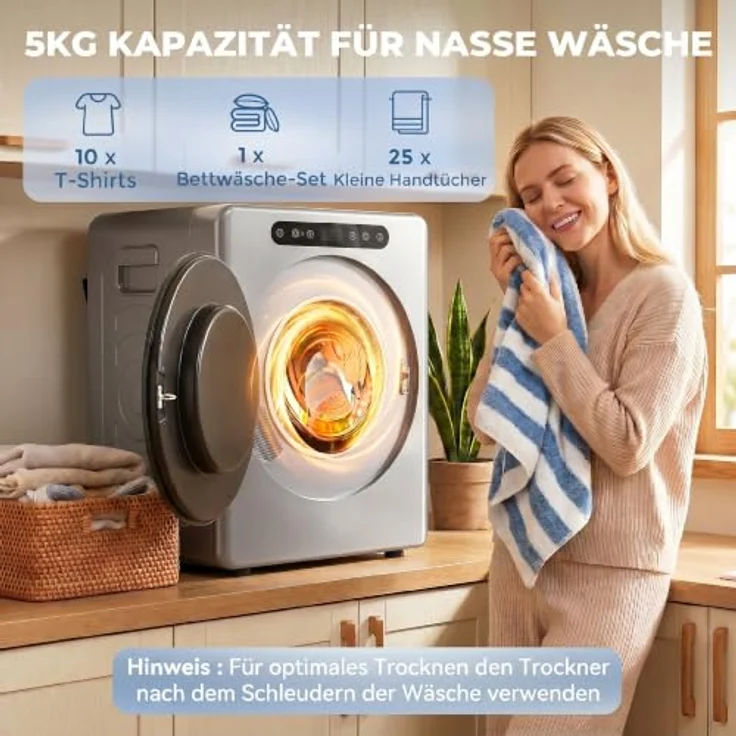 HOMCOM Mini Ablufttrockner 5kg mit Sterilisation, knitterfreier Trockenmodus, kompakte Bauweise, Silber – Bild 4