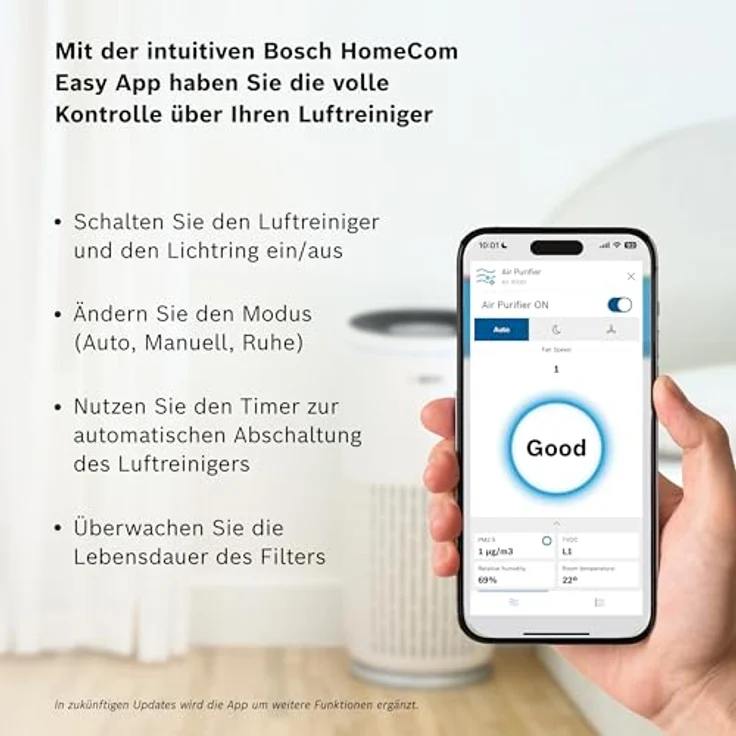 Bosch Air 6000i, App-gesteuerter Luftreiniger für Räume bis 125 m², 4-in-1 Luftfilter, Smart Sensor, Automatikmodus, Ruhemodus (< 25 dB(A)), CADR 600 m³/h – Bild 4