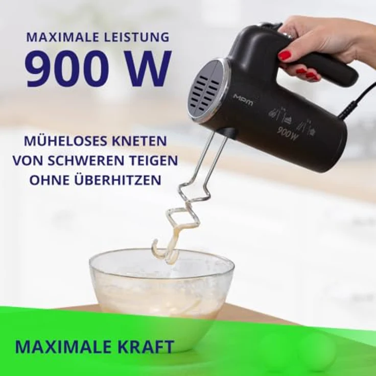 MPM Handmixer 900W, 6 Geschwindigkeitsstufen + Turbo, 4 lange Rühraufsätze mit integrierter Aufbewahrung – Bild 5