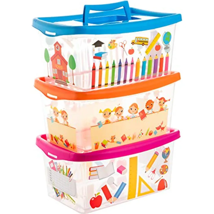 2friends Aufbewahrungsbox Kinder Modell Tea, 3er Set, 4L Kisten mit stabilem Deckel, kinderfreundliches Design, leicht abwaschbar
