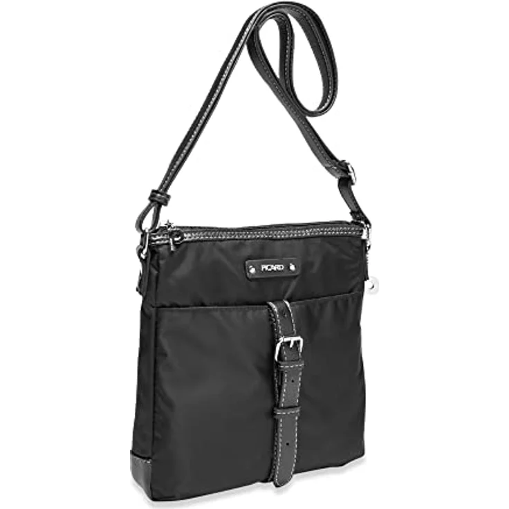 Picard Beuteltasche Sonja, kleine Crossbody Bag aus schimmerndem Nylon, Schwarz, mit verstellbarem Schultergurt und Lederoptik-Riemchen – Bild 4